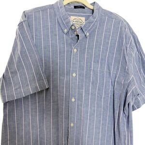 St Johns Bay Button Down 100% Cotton Mens XL Blue Striped Short Sleeve Shirt